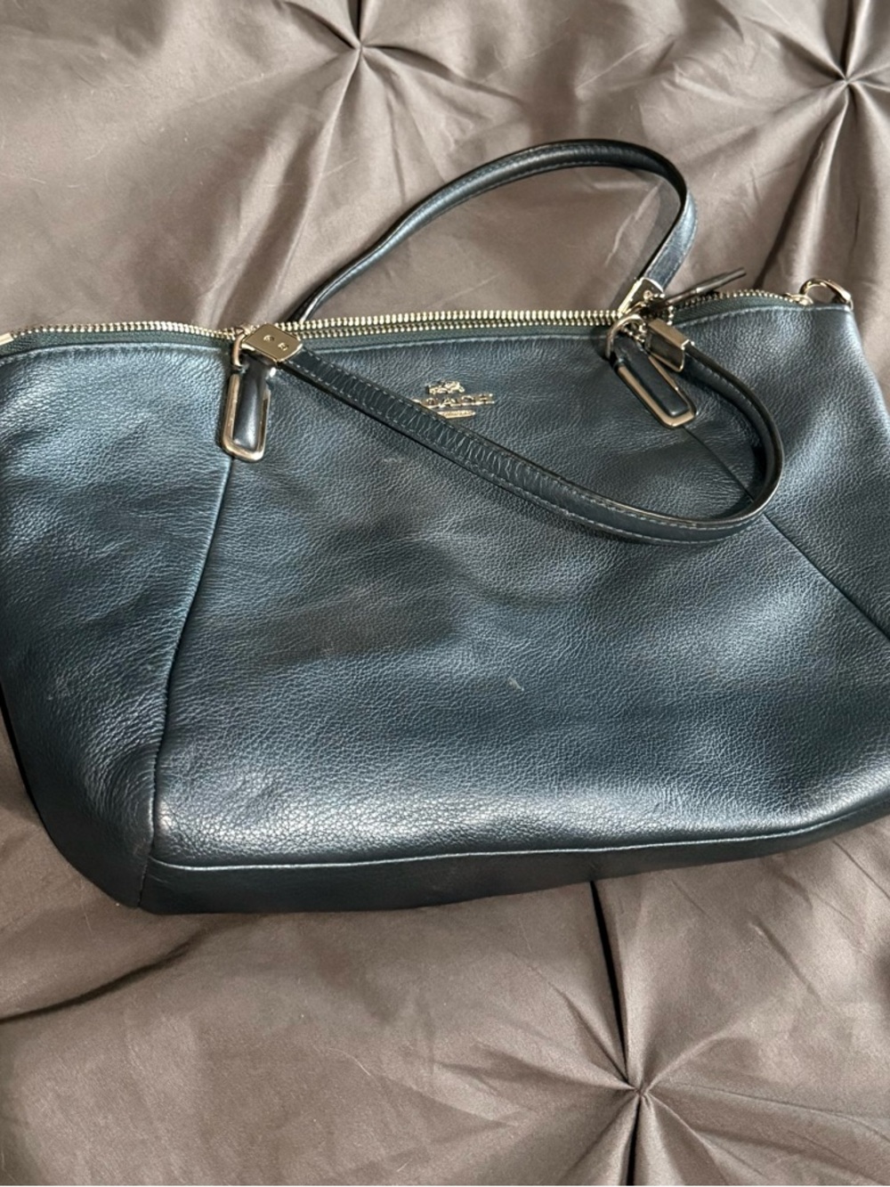 Coach Pebbled Leather Shoulder Bag in Blue with Silver Hardware